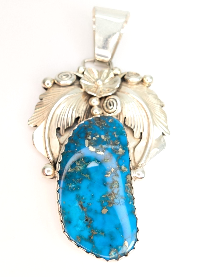 Sterling Silver 925 Pendant/ Charm Turquoise with a flower CRN54 - Image 6