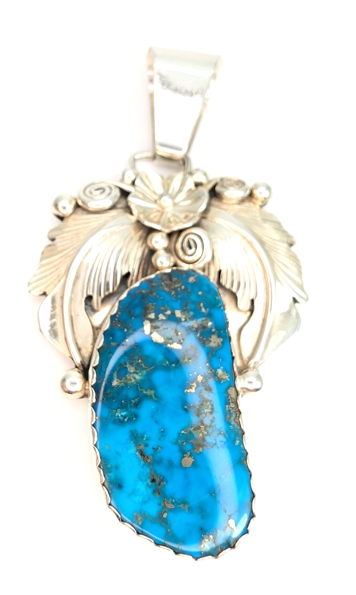 Sterling Silver 925 Pendant/ Charm Turquoise with a flower CRN54 - Image 7