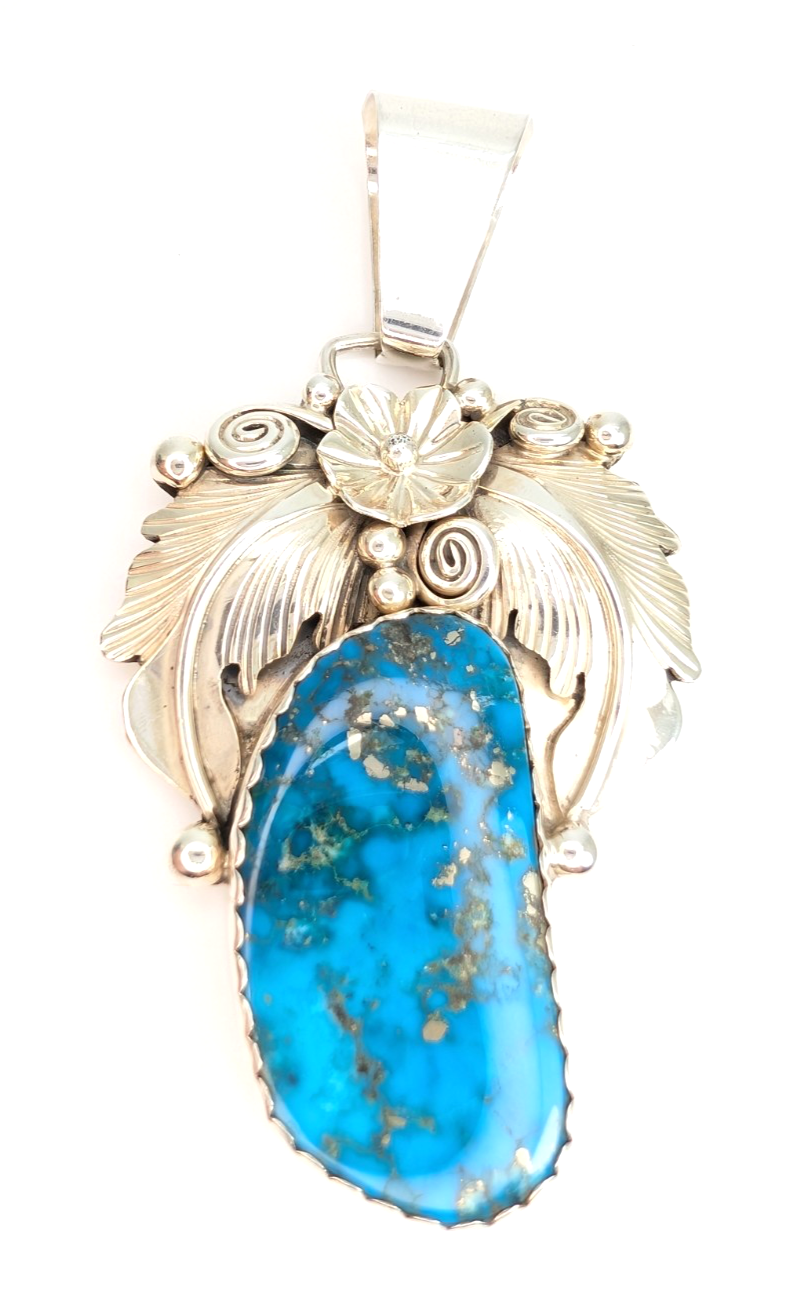 Sterling Silver 925 Pendant/ Charm Turquoise with a flower CRN54 - Image 8