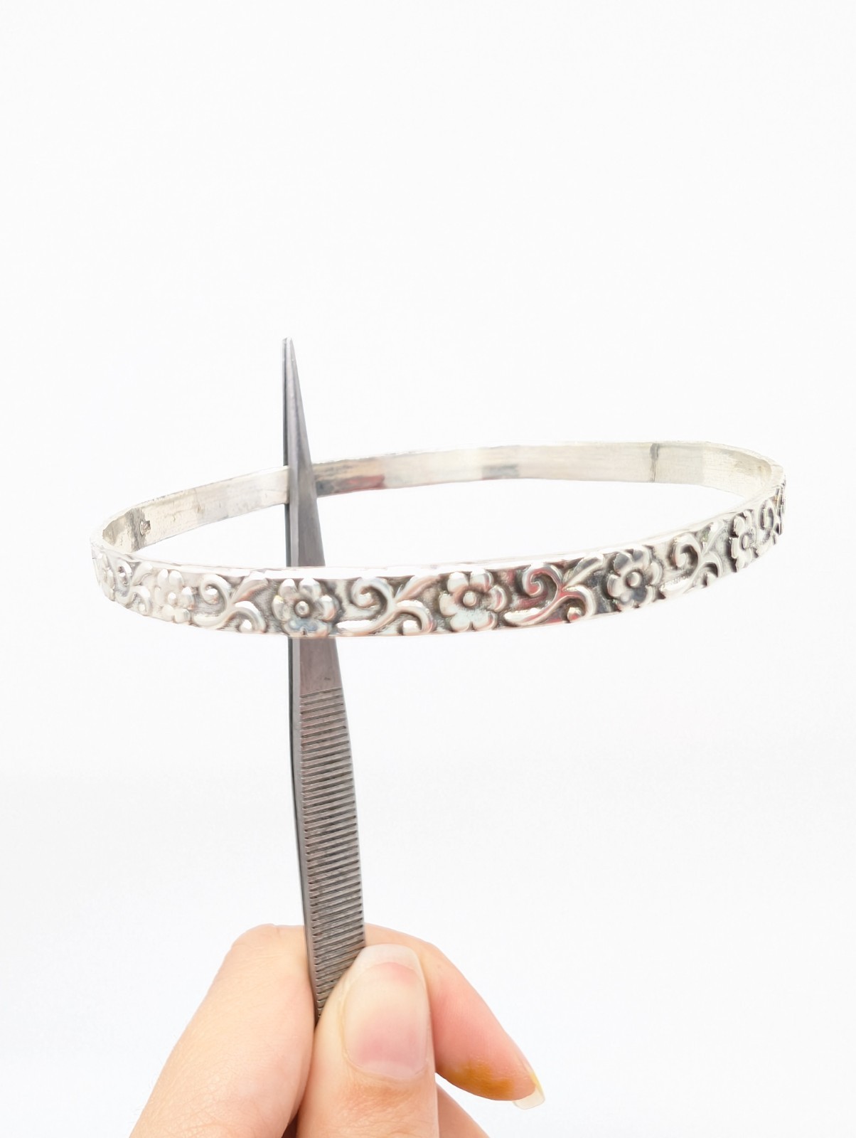 Sterling Silver 925 Bracelet Floral Bangle 13634 - Image 11
