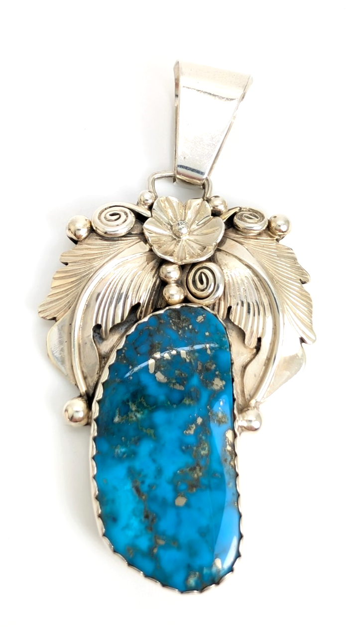 Sterling Silver 925 Pendant/ Charm Turquoise with a flower CRN54 - Image 9
