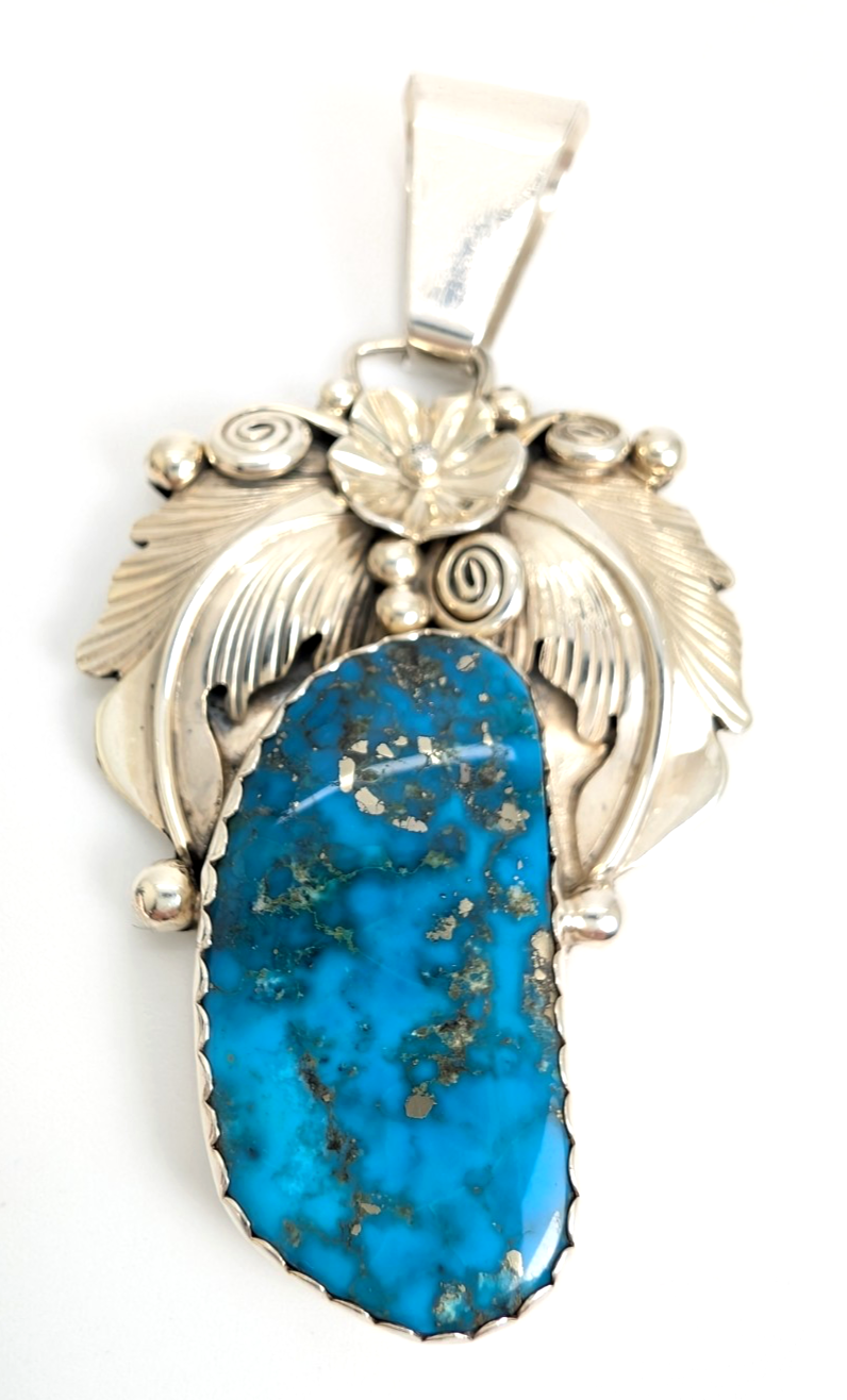 Sterling Silver 925 Pendant/ Charm Turquoise with a flower CRN54 - Image 10