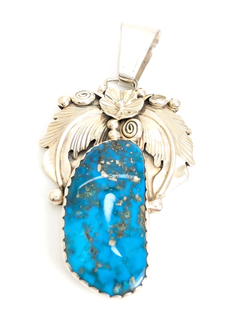 Sterling Silver 925 Pendant/ Charm Turquoise with a flower CRN54 - Image 11
