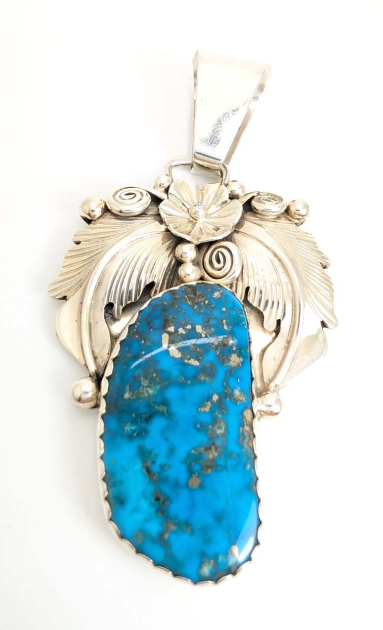 Sterling Silver 925 Pendant/ Charm Turquoise with a flower CRN54 - Image 12