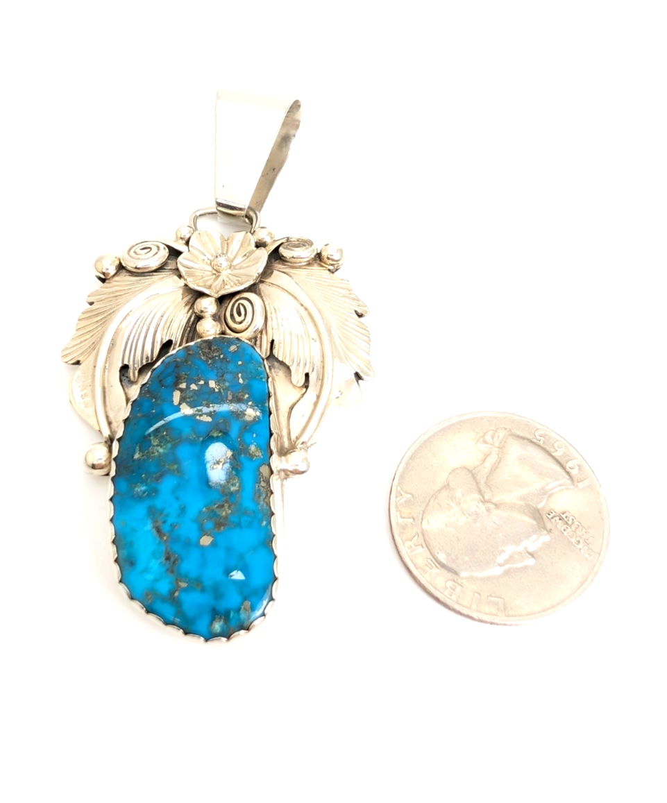 Sterling Silver 925 Pendant/ Charm Turquoise with a flower CRN54 - Image 15