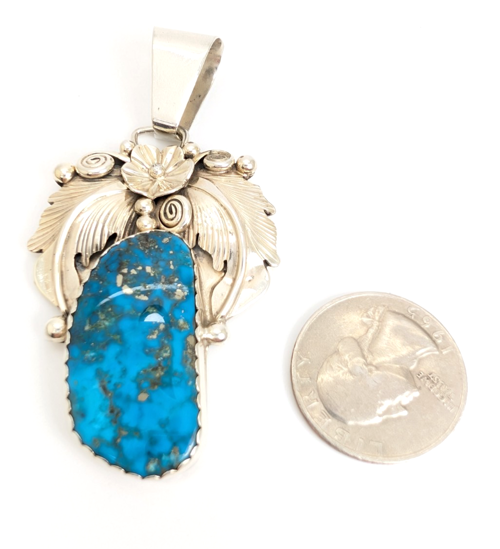Sterling Silver 925 Pendant/ Charm Turquoise with a flower CRN54 - Image 16