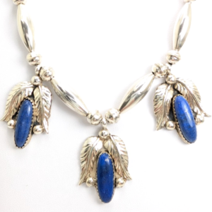 Sterling Silver 925 Native American Lapis Lazuli Feather Necklace 16006
