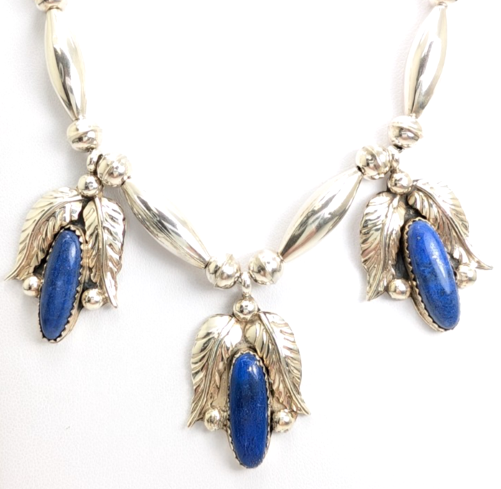 Sterling Silver 925 Native American Lapis Lazuli Feather Necklace 16006