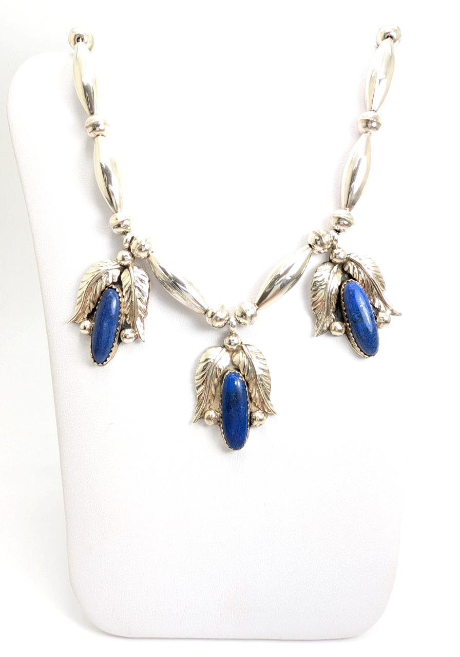 Sterling Silver 925 Native American Lapis Lazuli Feather Necklace 16006 - Image 2