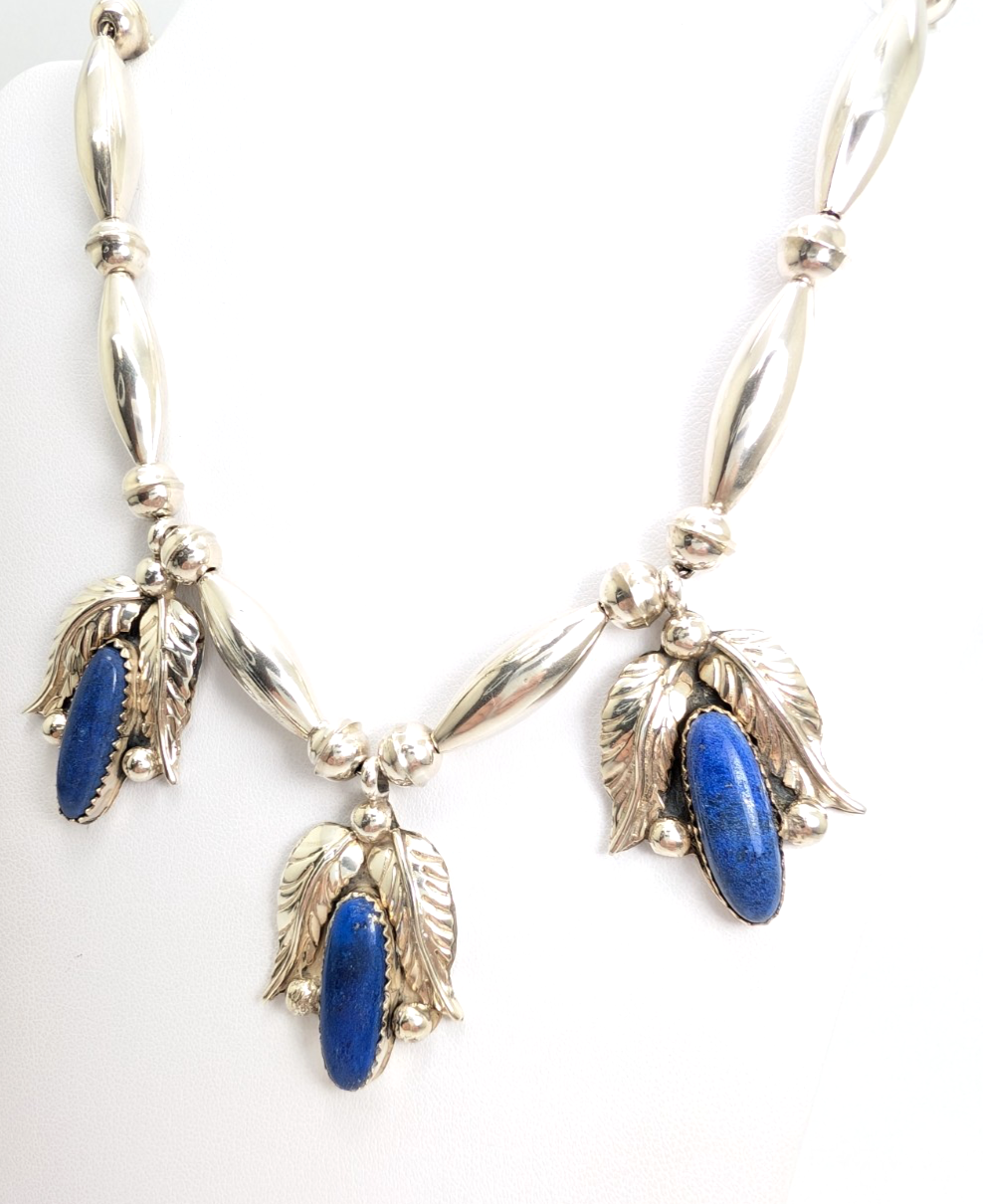 Sterling Silver 925 Native American Lapis Lazuli Feather Necklace 16006 - Image 4