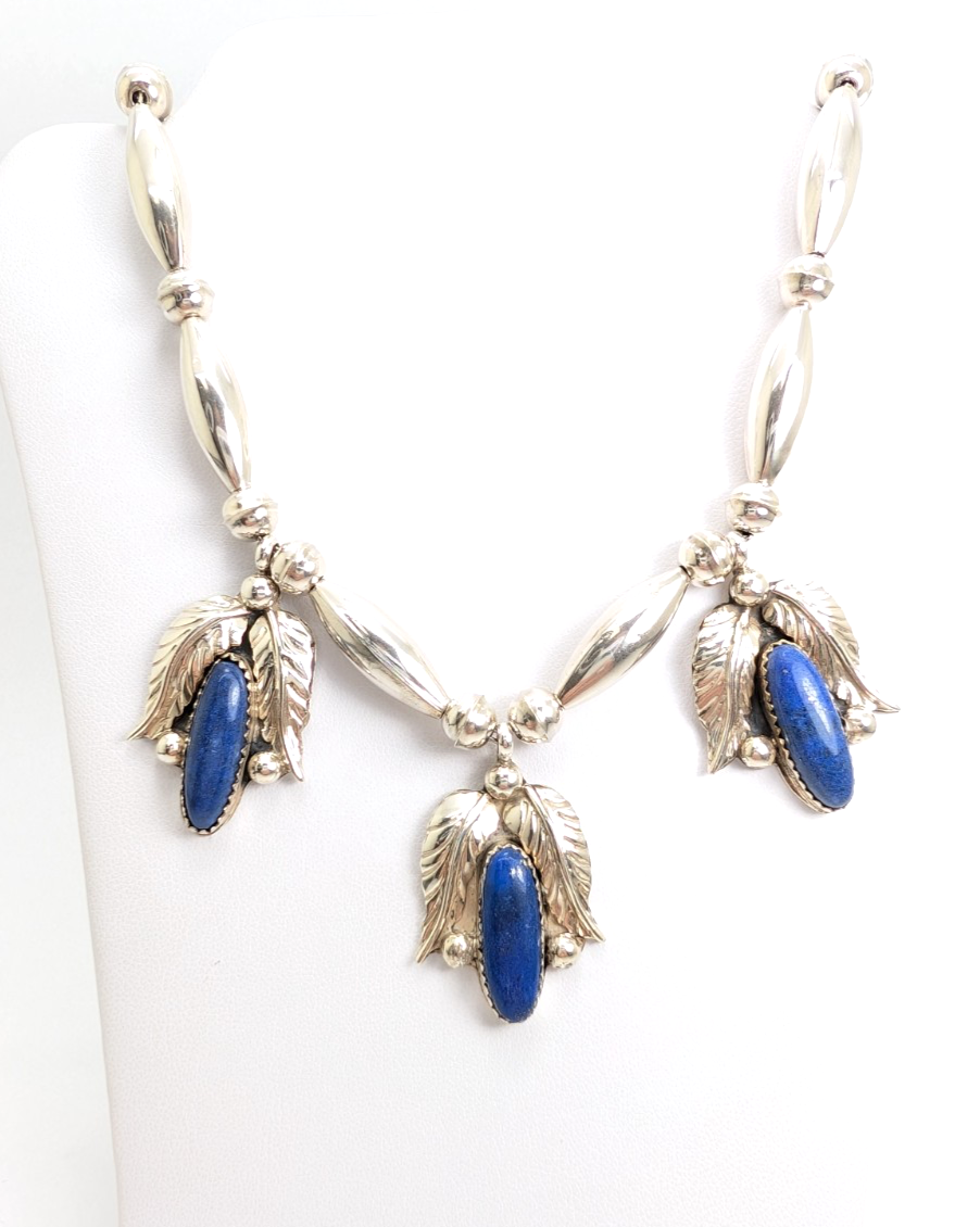 Sterling Silver 925 Native American Lapis Lazuli Feather Necklace 16006 - Image 5
