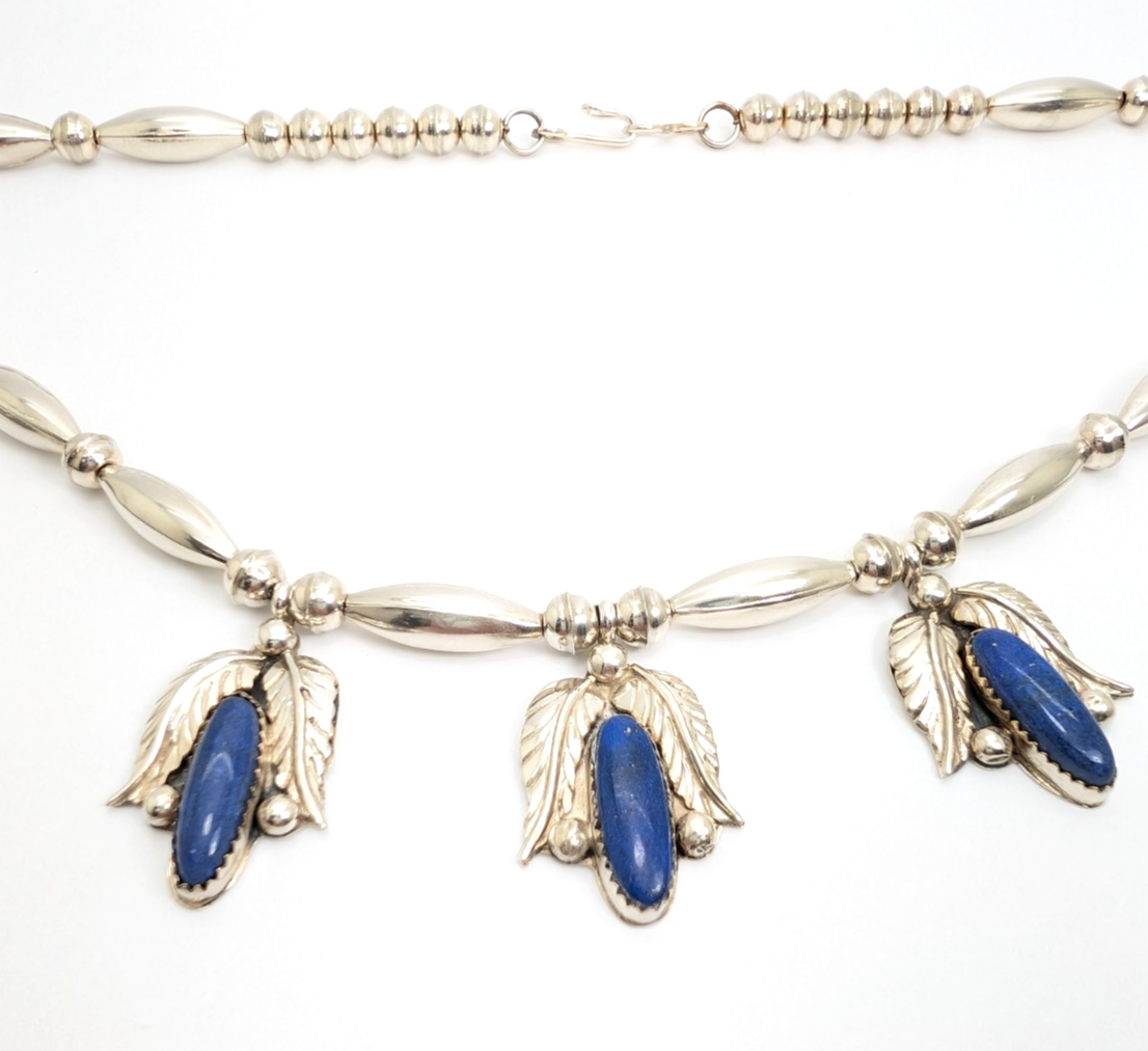 Sterling Silver 925 Native American Lapis Lazuli Feather Necklace 16006 - Image 6