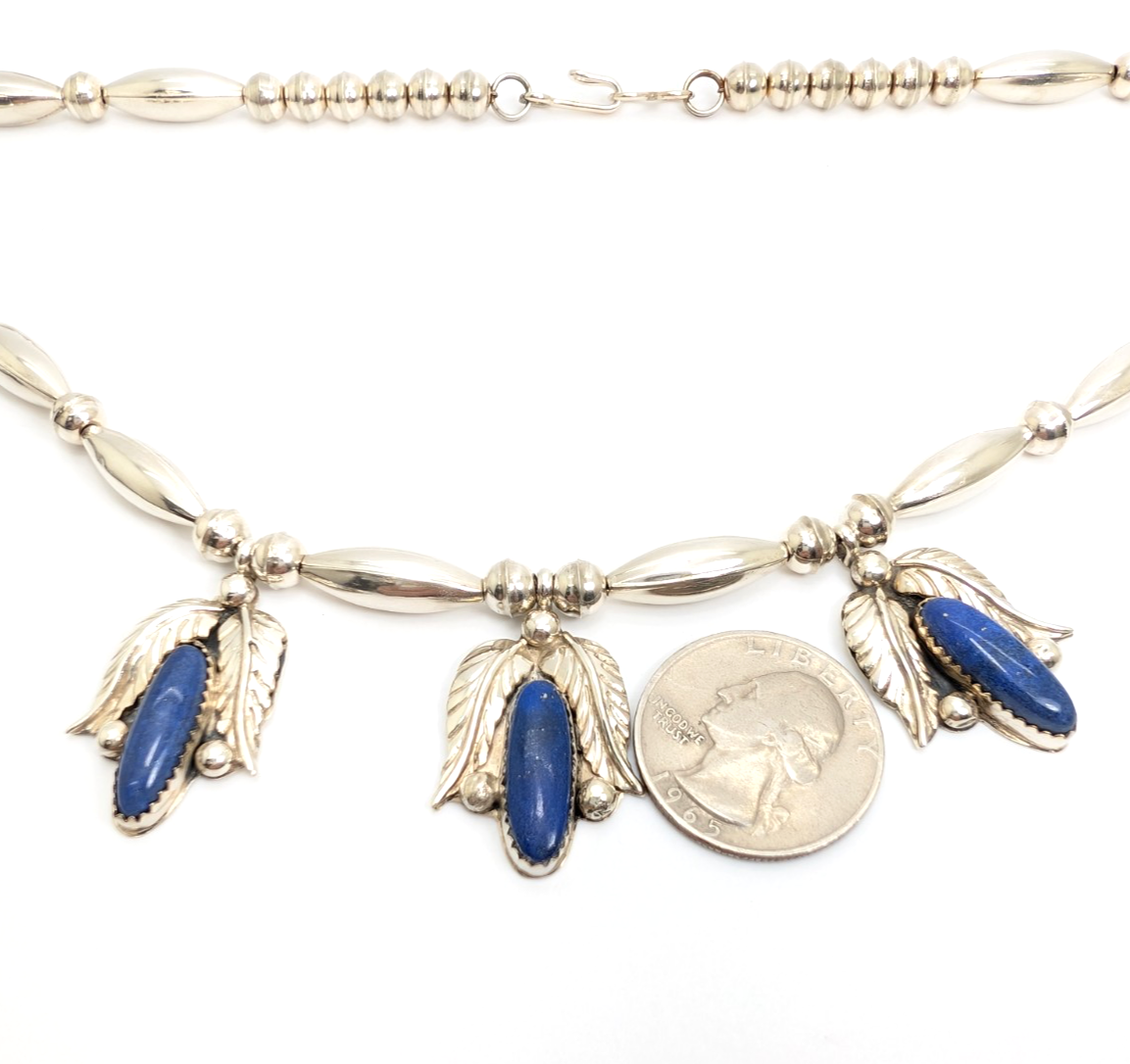 Sterling Silver 925 Native American Lapis Lazuli Feather Necklace 16006 - Image 7