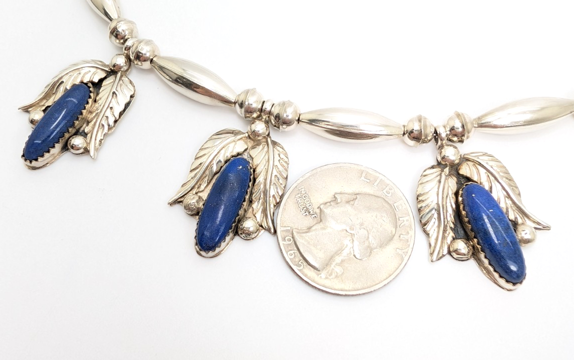 Sterling Silver 925 Native American Lapis Lazuli Feather Necklace 16006 - Image 8