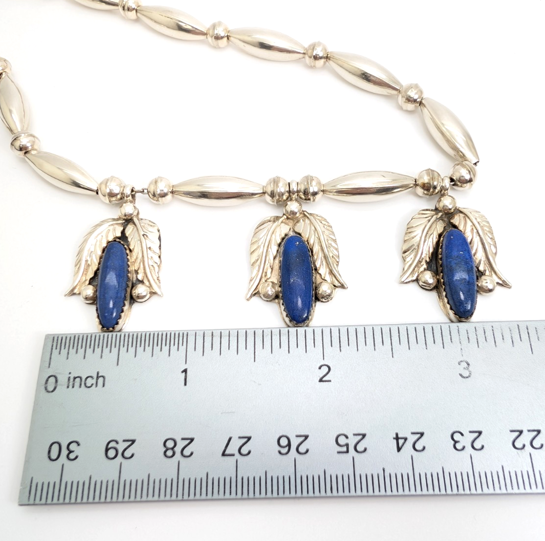 Sterling Silver 925 Native American Lapis Lazuli Feather Necklace 16006 - Image 11