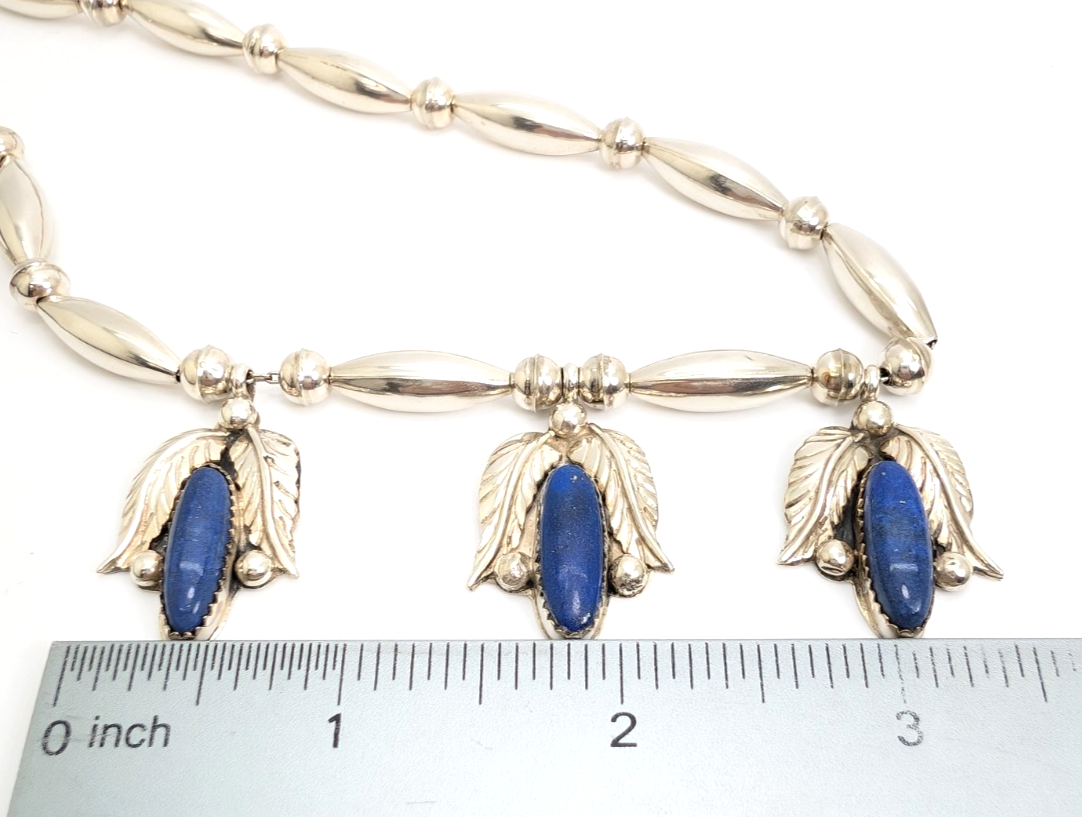 Sterling Silver 925 Native American Lapis Lazuli Feather Necklace 16006 - Image 13