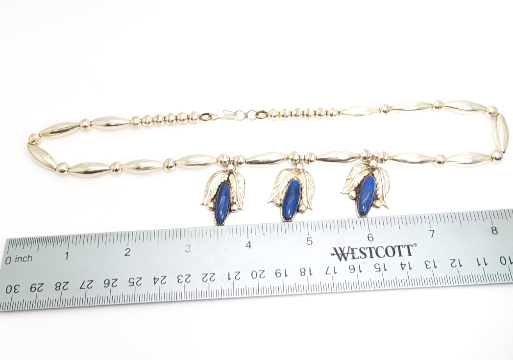 Sterling Silver 925 Native American Lapis Lazuli Feather Necklace 16006 - Image 18