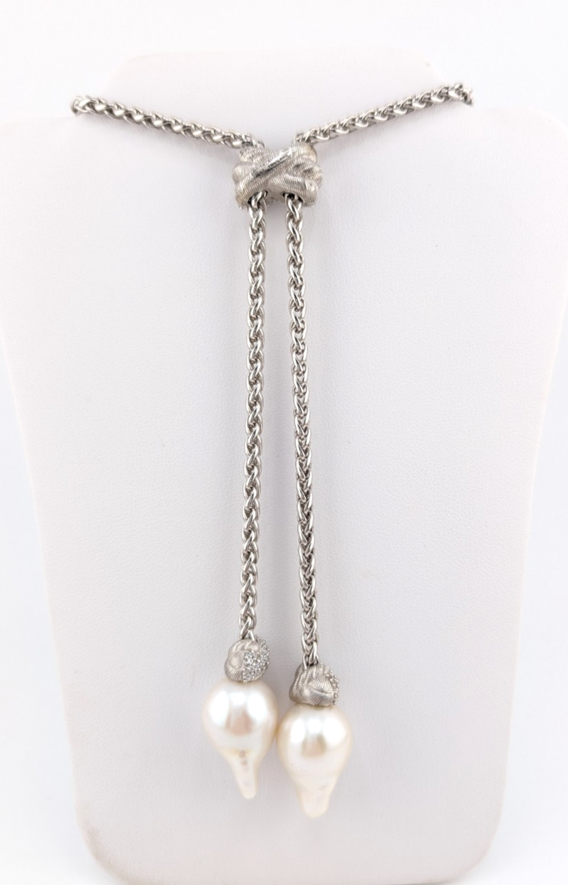 Judith Ripka Sterling Silver 925 Blister Pearl Diamonique Adjust Necklace Oak791