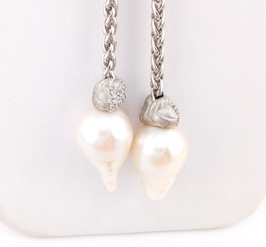 Judith Ripka Sterling Silver 925 Blister Pearl Diamonique Adjust Necklace Oak791 - Image 4