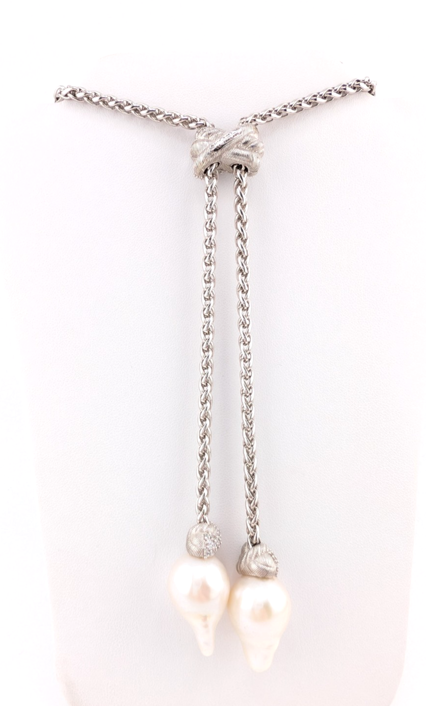 Judith Ripka Sterling Silver 925 Blister Pearl Diamonique Adjust Necklace Oak791 - Image 5