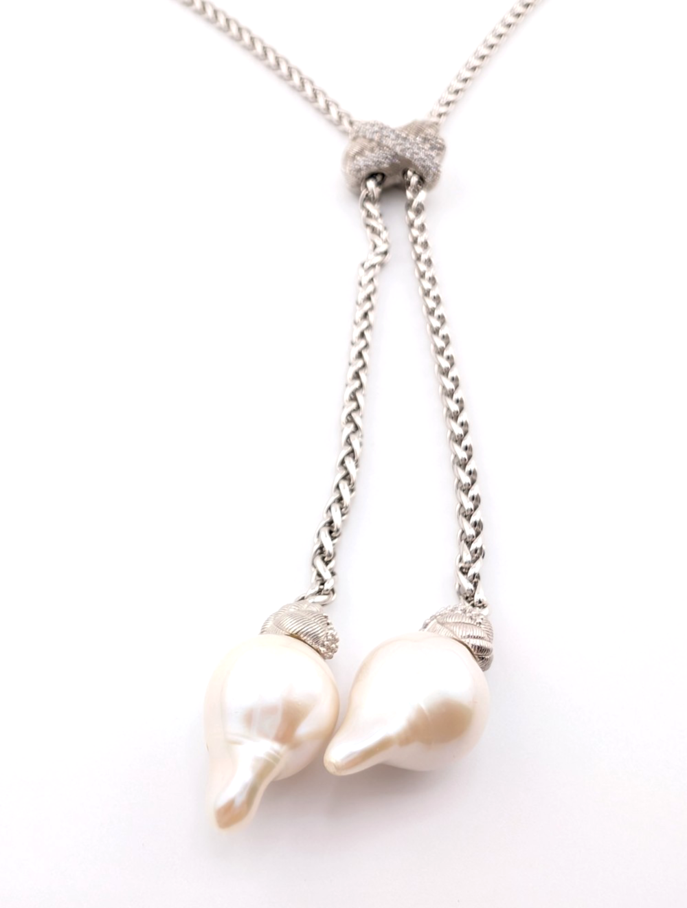 Judith Ripka Sterling Silver 925 Blister Pearl Diamonique Adjust Necklace Oak791 - Image 9