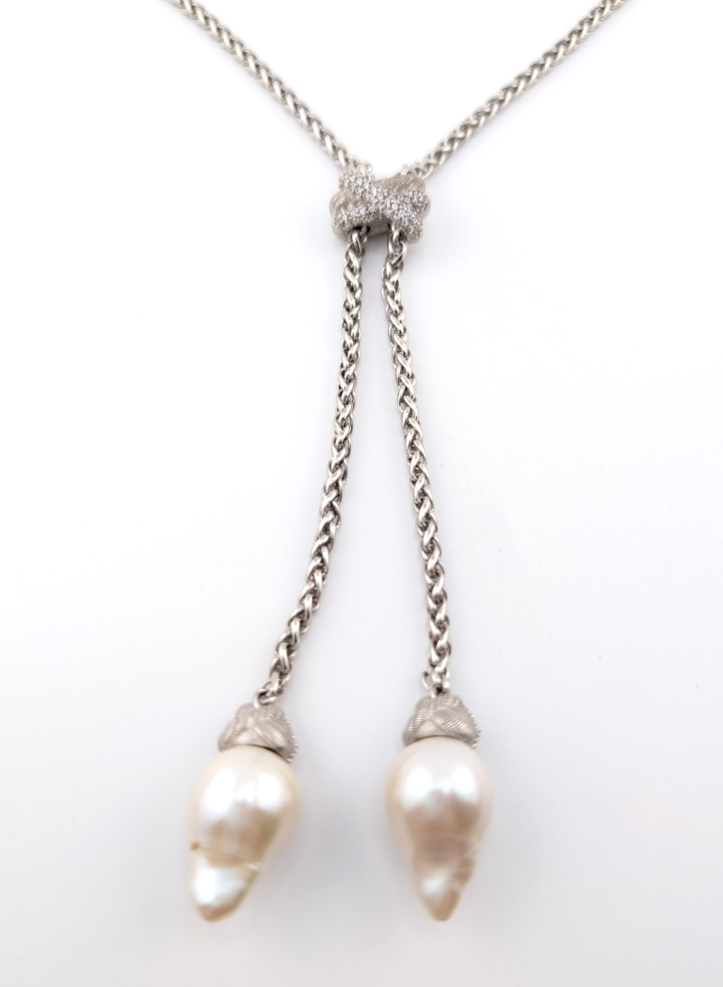 Judith Ripka Sterling Silver 925 Blister Pearl Diamonique Adjust Necklace Oak791 - Image 11