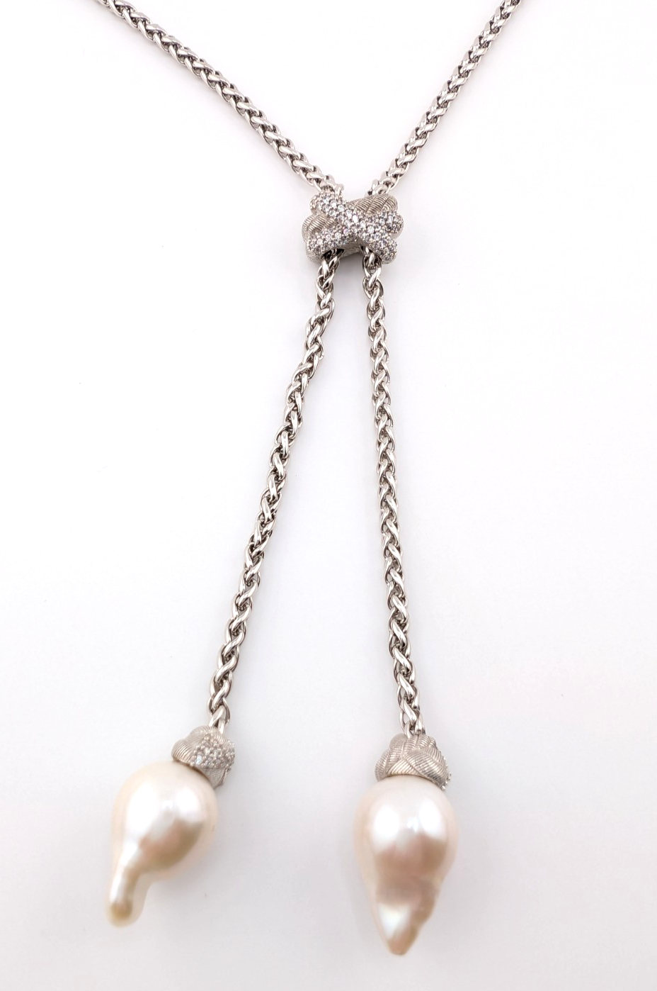 Judith Ripka Sterling Silver 925 Blister Pearl Diamonique Adjust Necklace Oak791 - Image 14