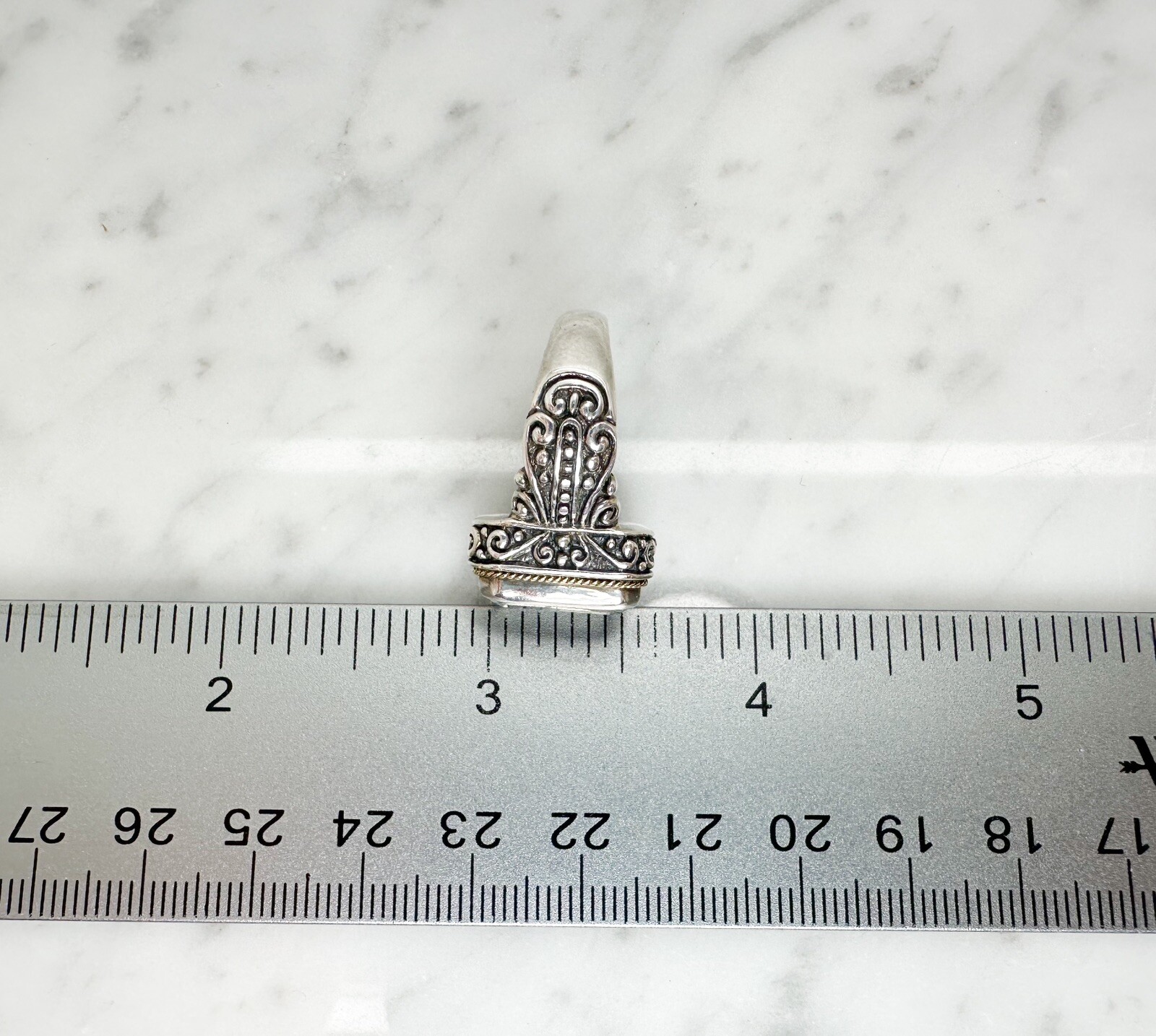Sterling Silver 925 Green Prasiolite Emerald Cut 18K Halo Bali Style Ring 10400 - Image 14