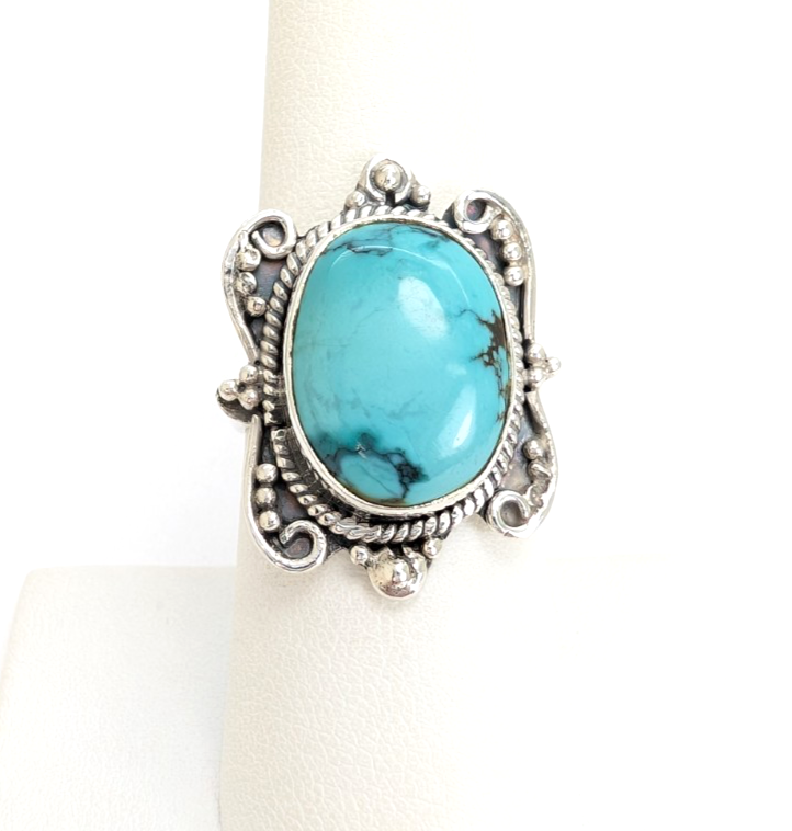 Sterling Silver 925 Vinatge Southwestern Turquoise Ring 13547 - Image 2