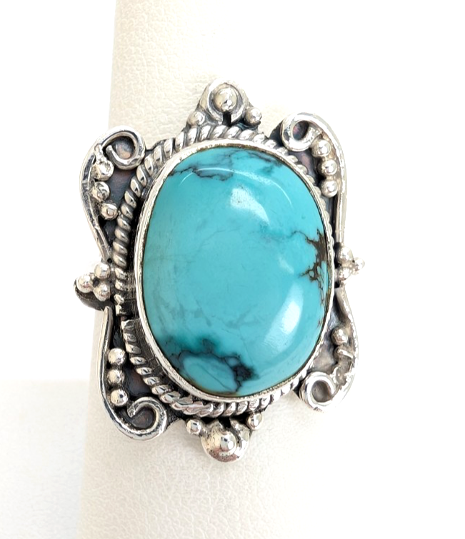 Sterling Silver 925 Vinatge Southwestern Turquoise Ring 13547 - Image 3