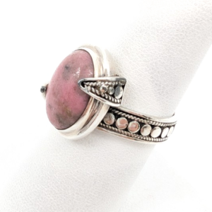 Sterling Silver 925 Suarti Oval Pink Jasper Cabochon Cocktail Ring CRN226