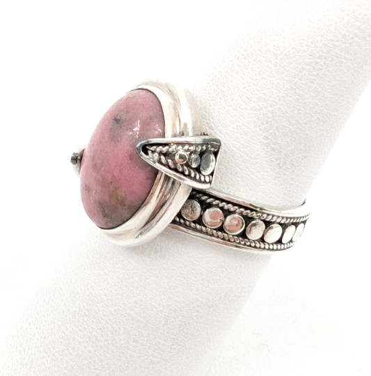 Sterling Silver 925 Suarti Oval Pink Jasper Cabochon Cocktail Ring CRN226