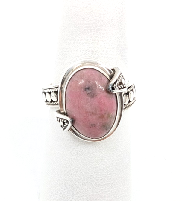 Sterling Silver 925 Suarti Oval Pink Jasper Cabochon Cocktail Ring CRN226 - Image 2