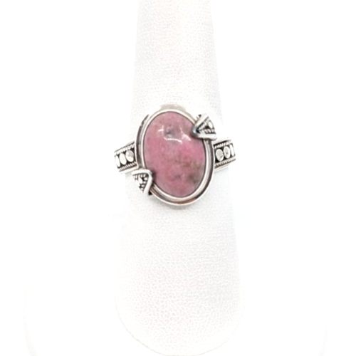 Sterling Silver 925 Suarti Oval Pink Jasper Cabochon Cocktail Ring CRN226 - Image 3