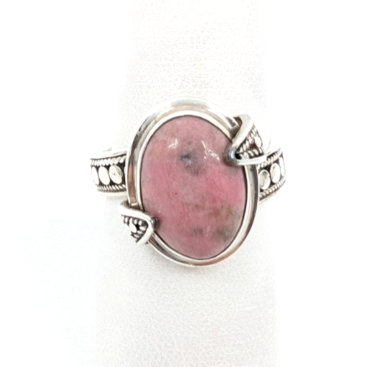 Sterling Silver 925 Suarti Oval Pink Jasper Cabochon Cocktail Ring CRN226 - Image 4