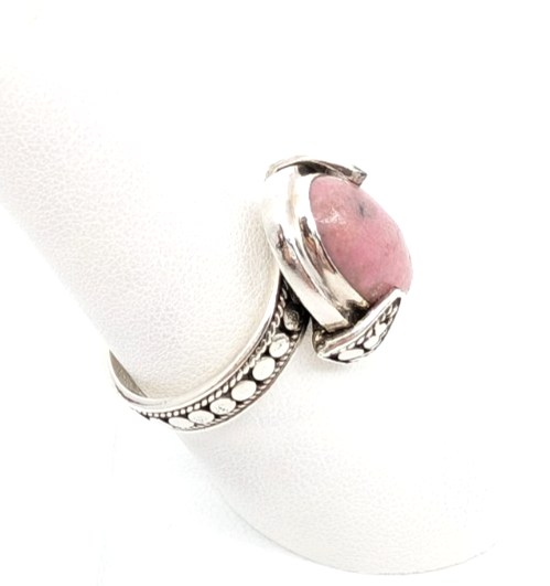 Sterling Silver 925 Suarti Oval Pink Jasper Cabochon Cocktail Ring CRN226 - Image 5