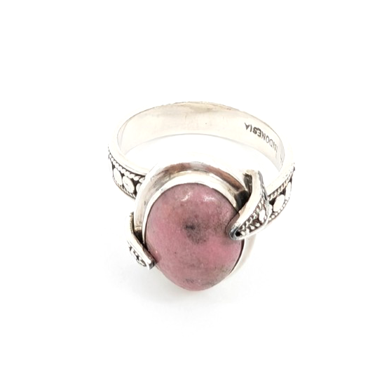 Sterling Silver 925 Suarti Oval Pink Jasper Cabochon Cocktail Ring CRN226 - Image 6