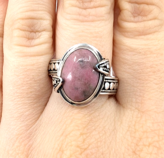 Sterling Silver 925 Suarti Oval Pink Jasper Cabochon Cocktail Ring CRN226 - Image 7
