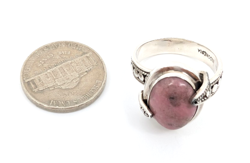 Sterling Silver 925 Suarti Oval Pink Jasper Cabochon Cocktail Ring CRN226 - Image 8