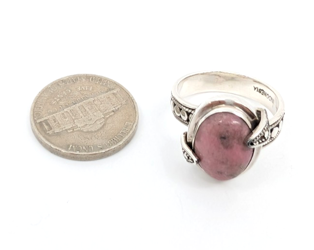 Sterling Silver 925 Suarti Oval Pink Jasper Cabochon Cocktail Ring CRN226 - Image 9