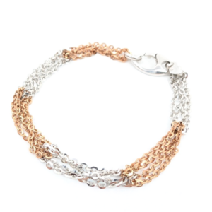 Sterling Silver 925 8" Bracelets Two Tone Fancy Cable 13242