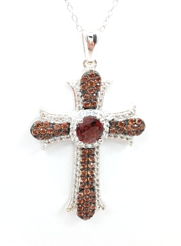 Sterling Silver 925 20" Necklace/ Chains cable/Pave Cross R887- FOX1830 - Image 2
