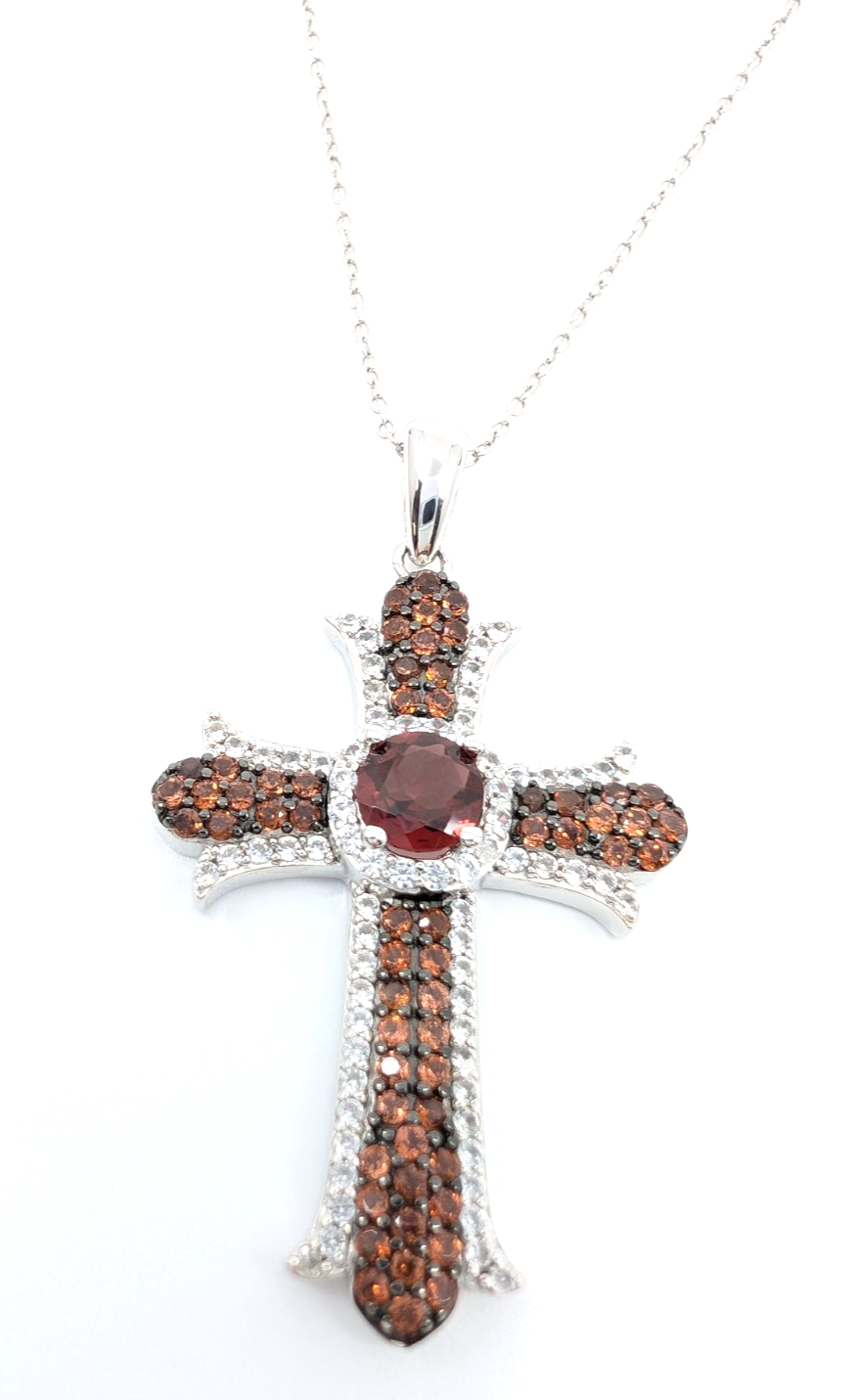 Sterling Silver 925 20" Necklace/ Chains cable/Pave Cross R887- FOX1830 - Image 3