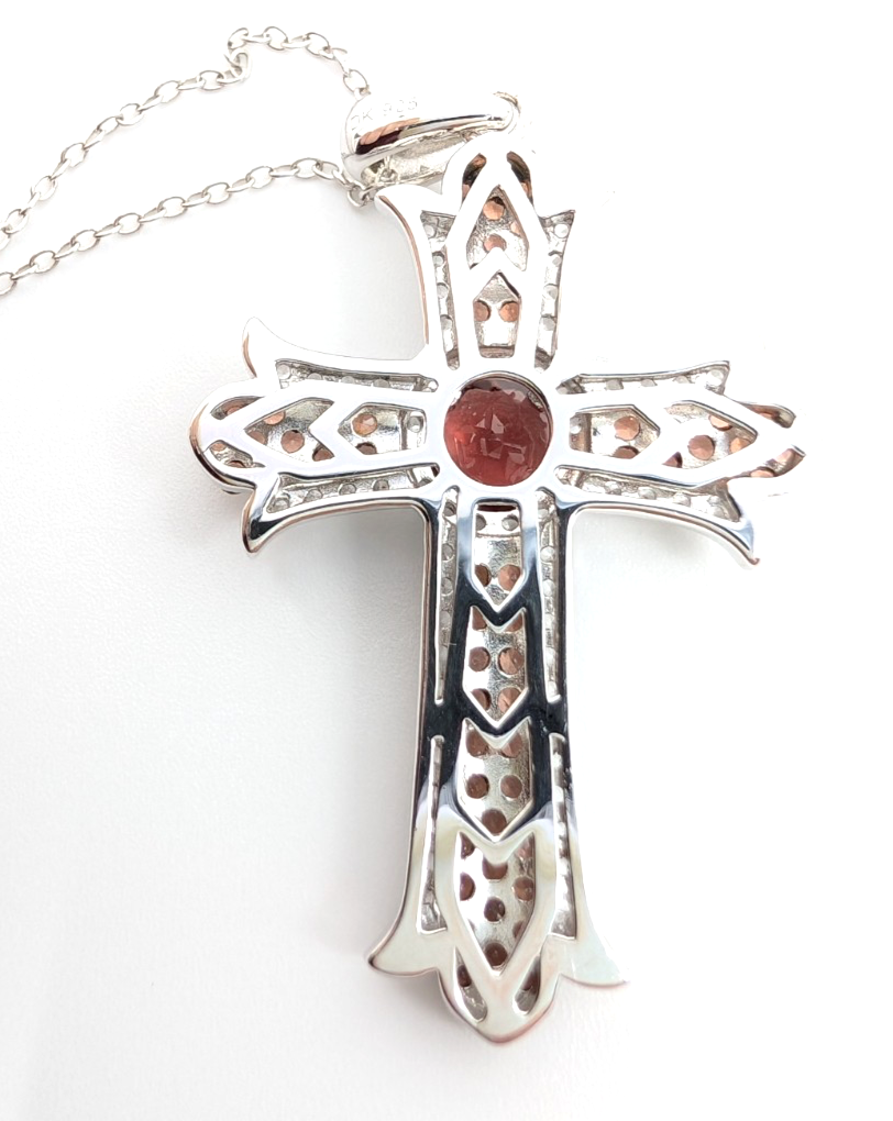 Sterling Silver 925 20" Necklace/ Chains cable/Pave Cross R887- FOX1830 - Image 9