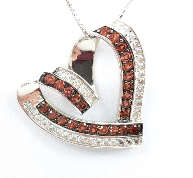 Sterling Silver 925 20" Necklace box chain/pave heart R883- FOX1826