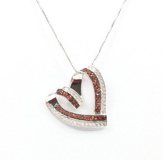 Sterling Silver 925 20" Necklace box chain/pave heart R883- FOX1826 - Image 2