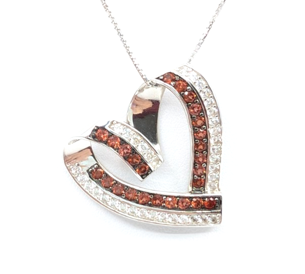 Sterling Silver 925 20" Necklace box chain/pave heart R883- FOX1826 - Image 3
