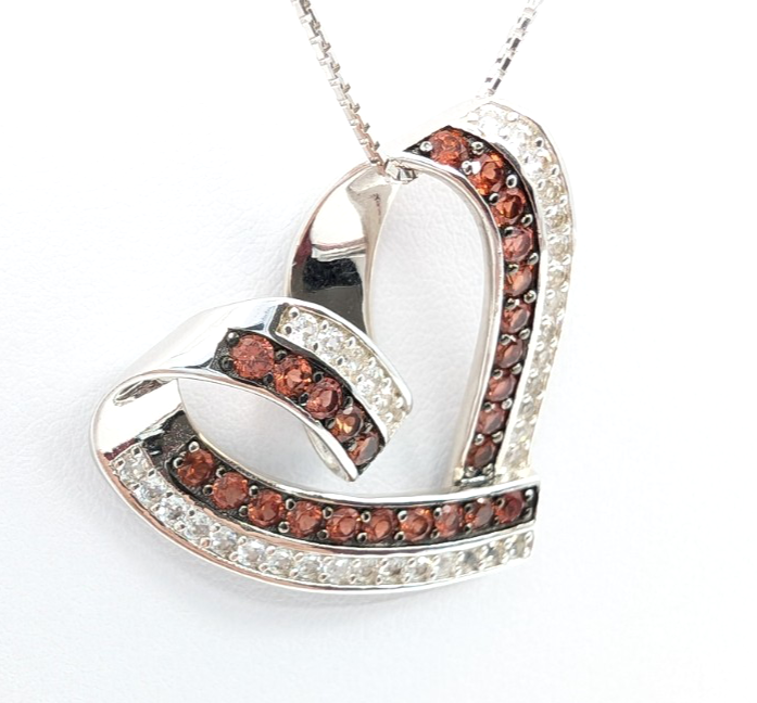 Sterling Silver 925 20" Necklace box chain/pave heart R883- FOX1826 - Image 5