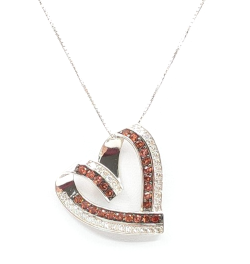 Sterling Silver 925 20" Necklace box chain/pave heart R883- FOX1826 - Image 6