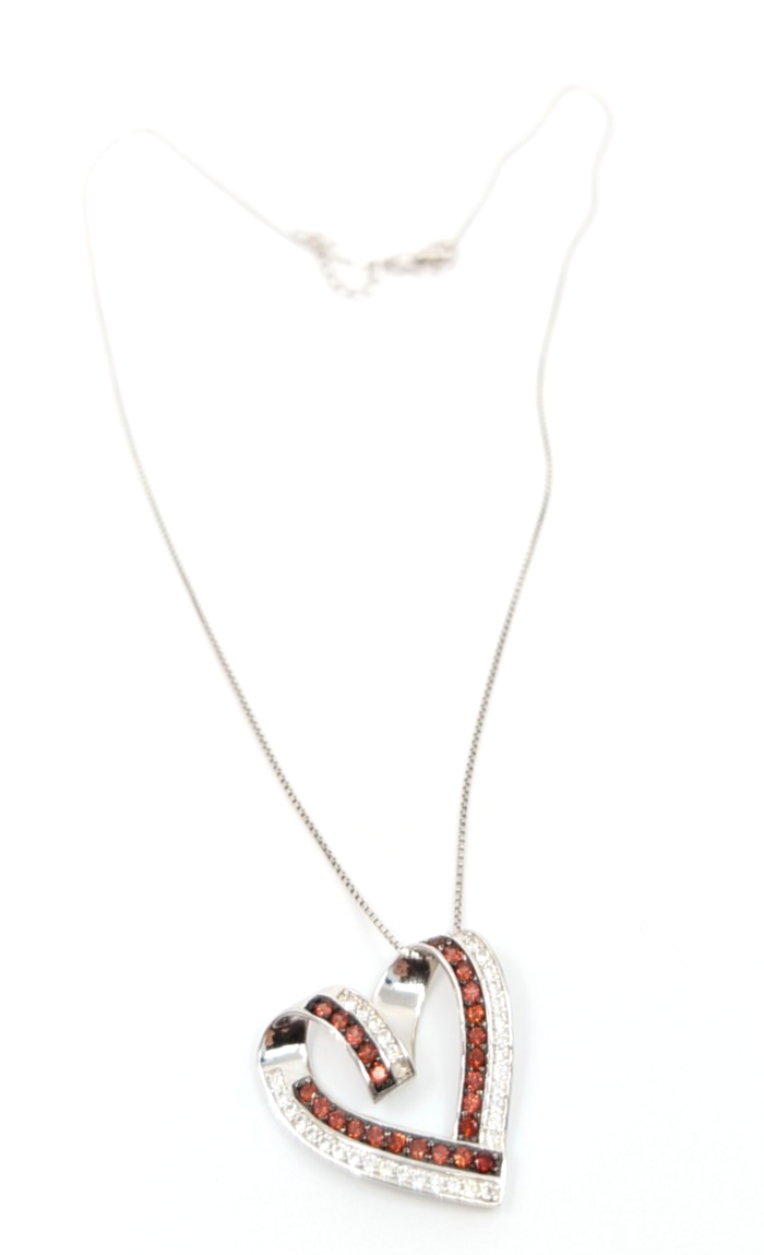 Sterling Silver 925 20" Necklace box chain/pave heart R883- FOX1826 - Image 7